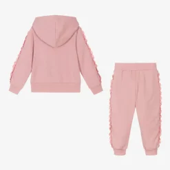 Girls Pink Cotton Frilled Tracksuit