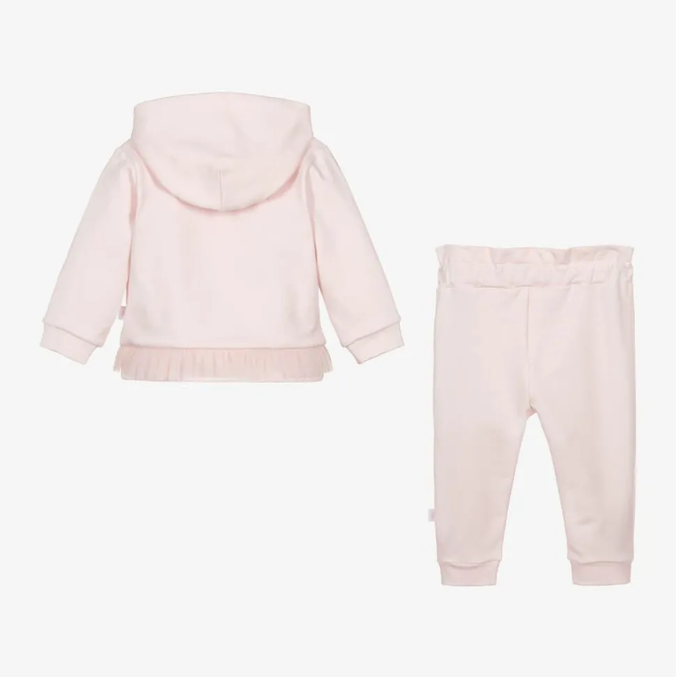 Girls Pink Cotton Hooded Tracksuit