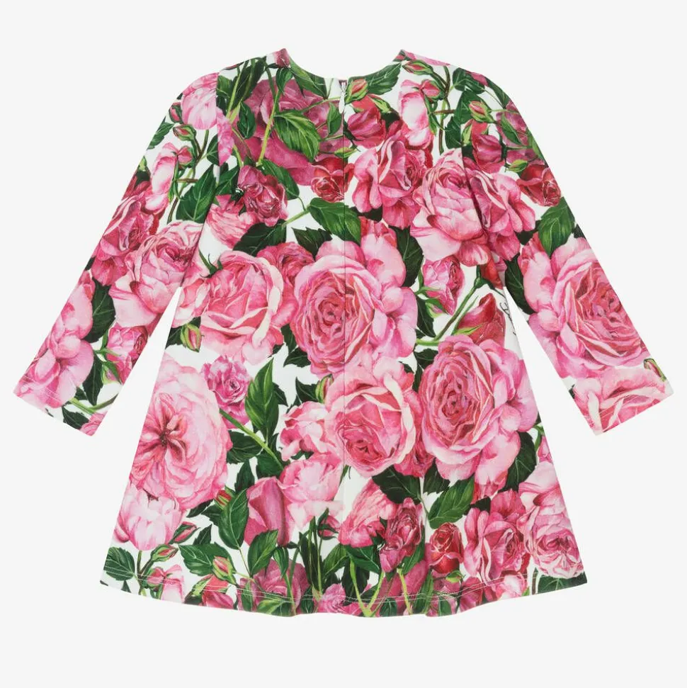 Girls Pink Cotton Jersey Floral Dress