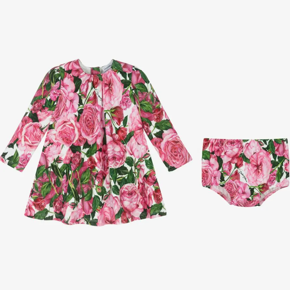 Girls Pink Cotton Jersey Floral Dress