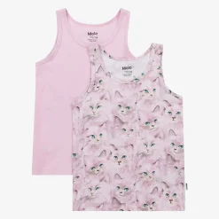 Girls Pink Cotton Kitten Vests (2 Pack)