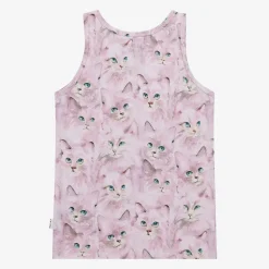 Girls Pink Cotton Kitten Vests (2 Pack)