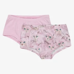 Girls Pink Cotton Kitten Knickers (2 Pack)