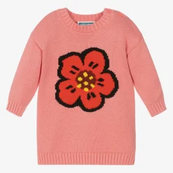 Girls Pink Cotton Knit Boke Flower Dress