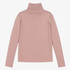 Girls Pink Cotton Knit Roll Neck Sweater