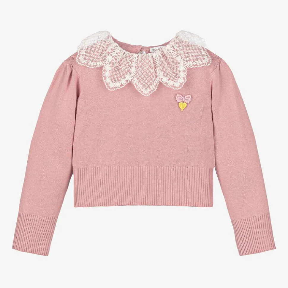 Girls Pink Cotton Knit Sweater