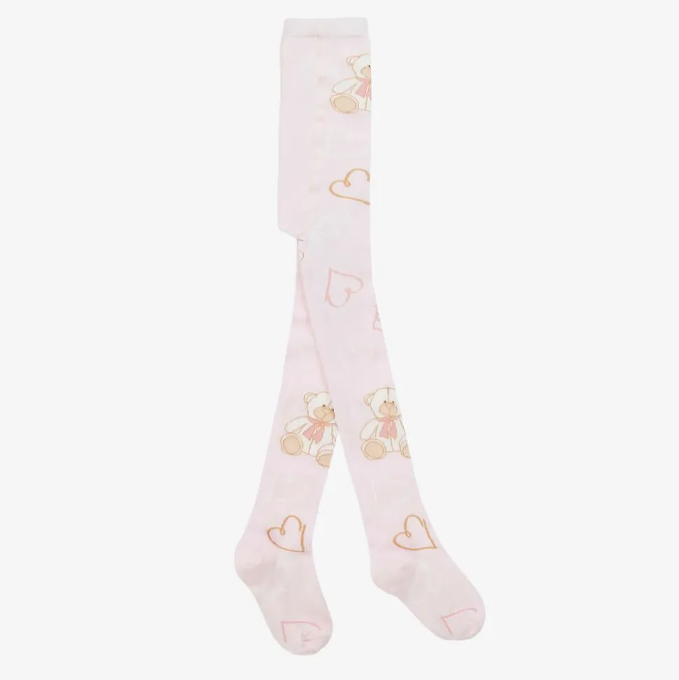 Girls Pink Cotton Knit Tights