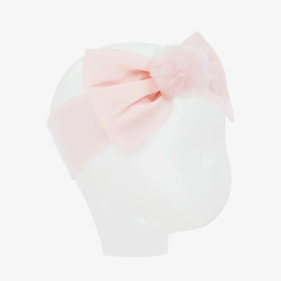 Girls Pink Cotton Pom-Pom Headband