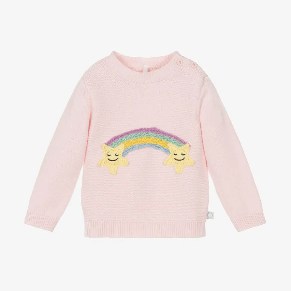Girls Pink Cotton Rainbow Sweater