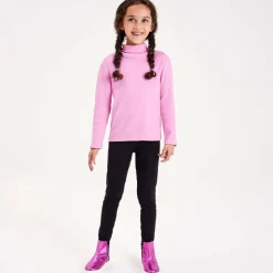Girls Pink Cotton Roll Neck Top