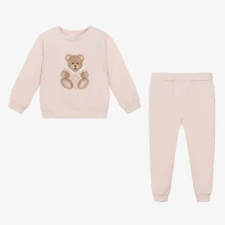 Girls Pink Cotton Teddy Bear Tracksuit