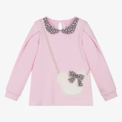 Girls Pink Cotton Teddy Bag Top