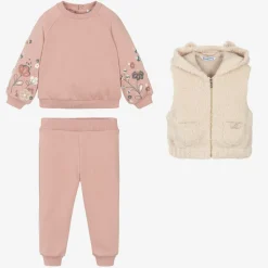 Girls Pink Cotton Tracksuit Set