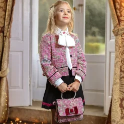 Girls Pink Cotton Tweed Jacket