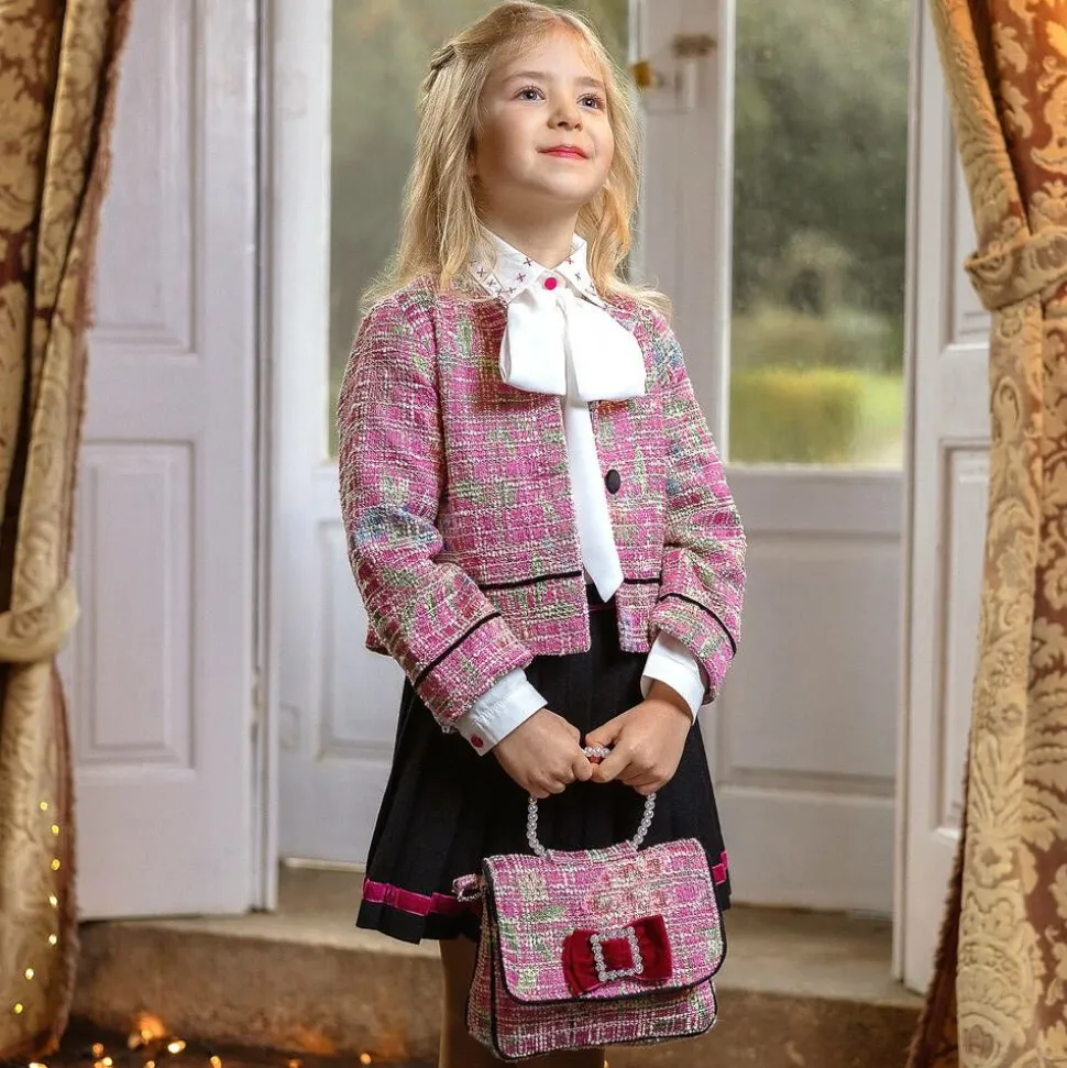 Girls Pink Cotton Tweed Jacket