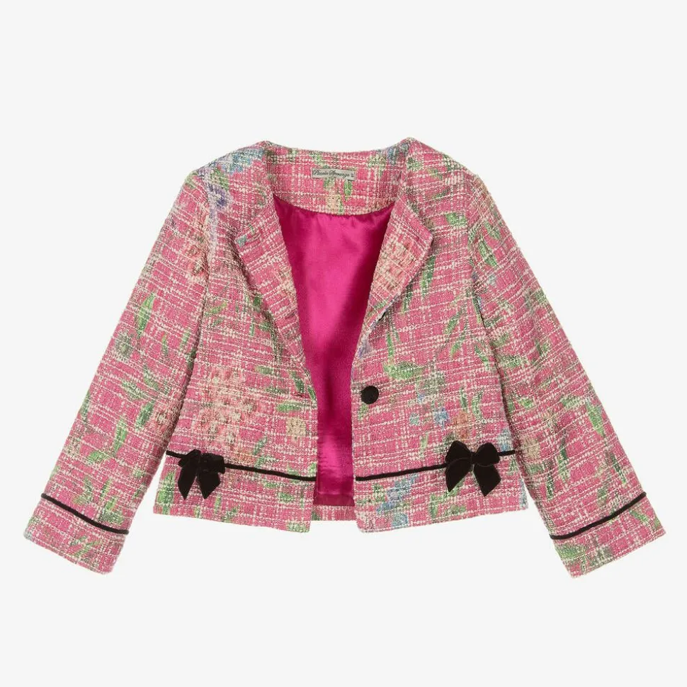 Girls Pink Cotton Tweed Jacket