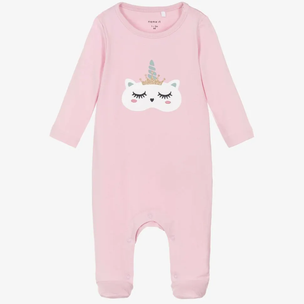 Girls Pink Cotton Unicorn Babygrow