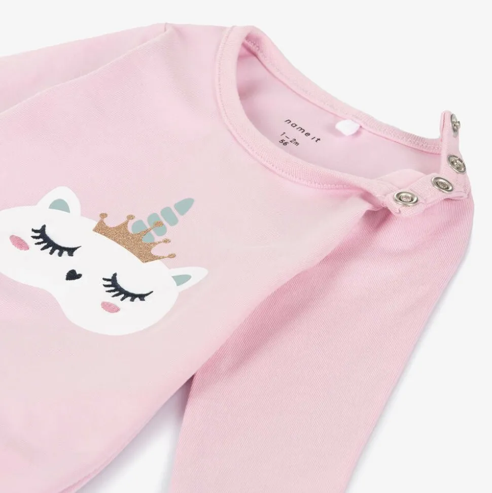 Girls Pink Cotton Unicorn Babygrow