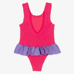 Girls Pink Crinkle Frill Swimsuit