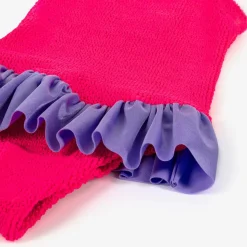 Girls Pink Crinkle Frill Swimsuit