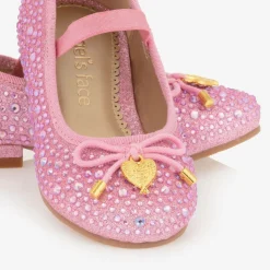 Girls Pink Diamanté Ballerina Shoes