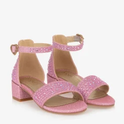 Girls Pink Diamanté Heeled Sandals