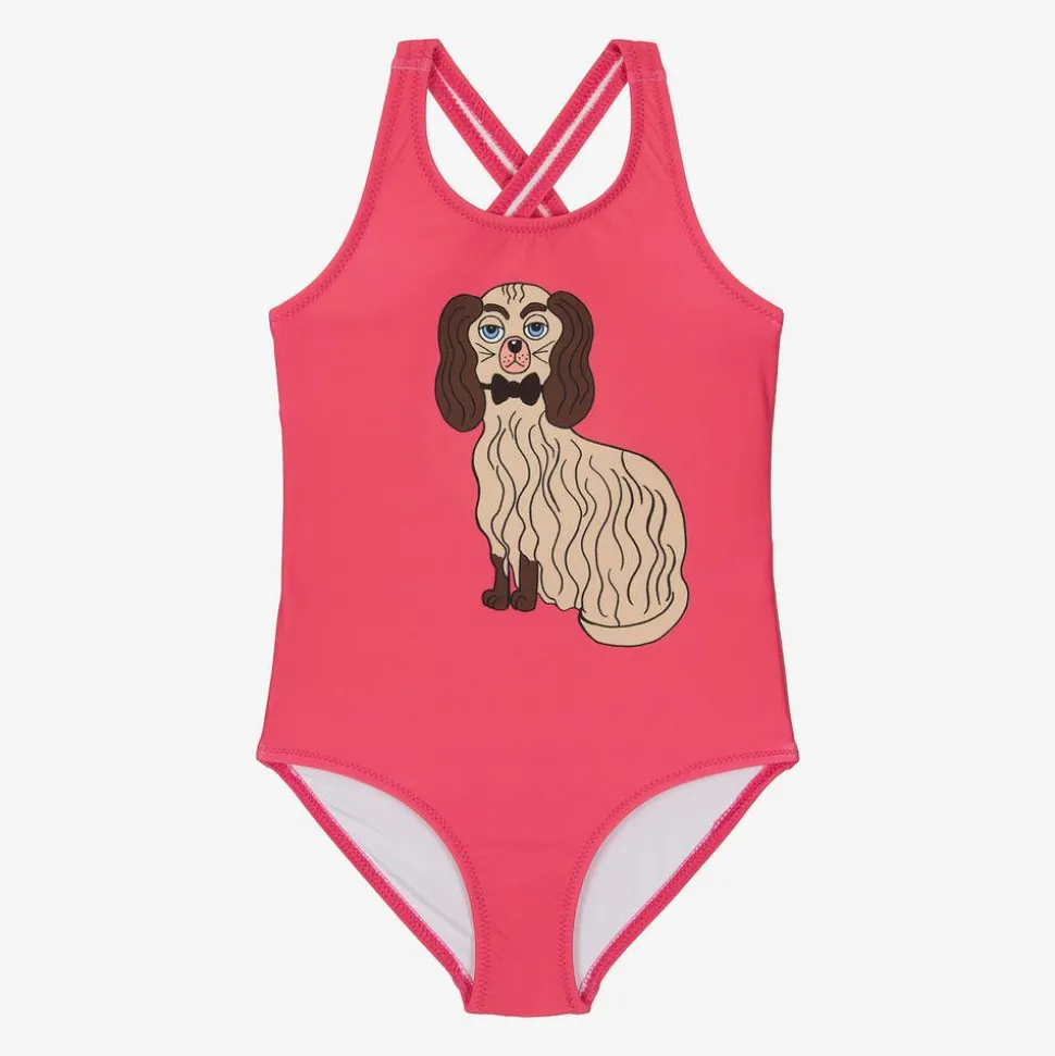 Girls Pink Dog Print Swimsuit (UPF50+)
