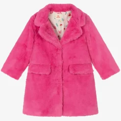 Girls Pink Faux Fur Coat