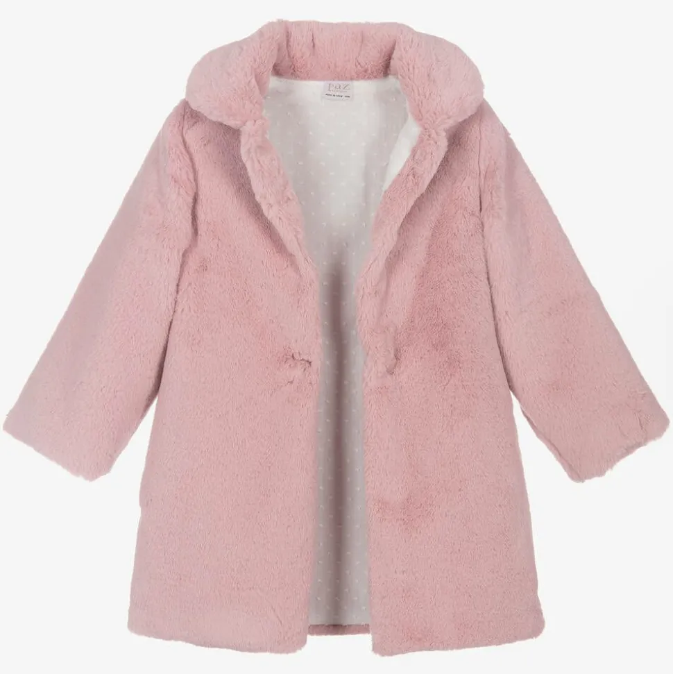 Girls Pink Faux Fur Coat
