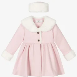 Girls Pink Faux Fur Coat & Hat