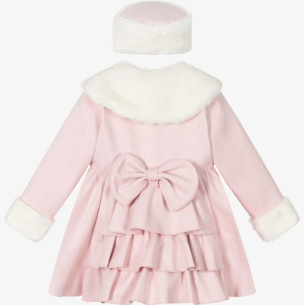 Girls Pink Faux Fur Coat & Hat
