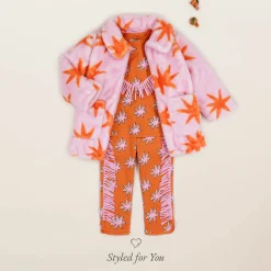 Girls Pink Faux Fur Cosmic Stars Coat