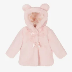 Girls Pink Faux Fur Hooded Coat