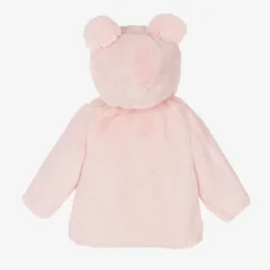 Girls Pink Faux Fur Hooded Coat