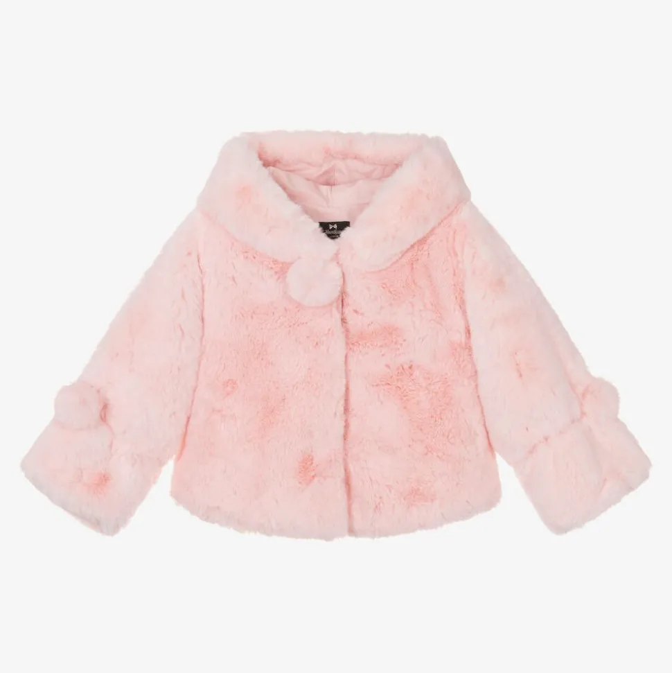 Girls Pink Faux Fur Hooded Jacket