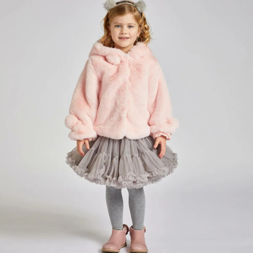 Girls Pink Faux Fur Hooded Jacket