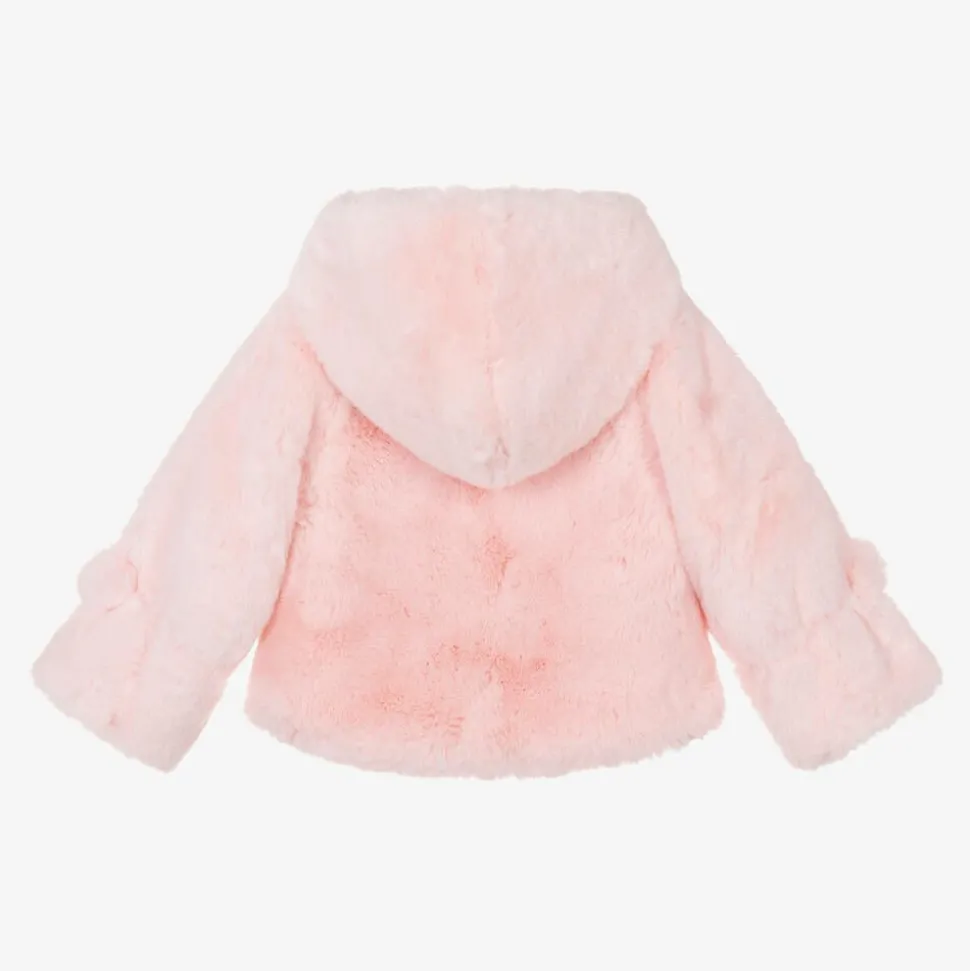 Girls Pink Faux Fur Hooded Jacket