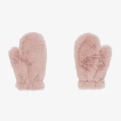 Girls Pink Faux Fur Mittens