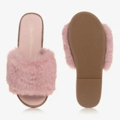 Girls Pink Faux Fur Sliders