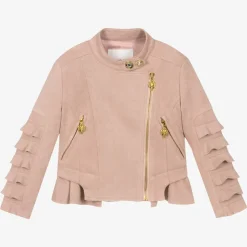 Girls Pink Faux Suede Biker Jacket