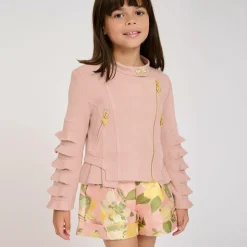 Girls Pink Faux Suede Biker Jacket