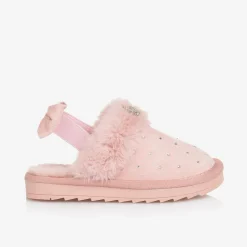 Girls Pink Faux Suede Sparkle Slippers