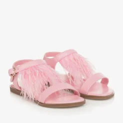 Girls Pink Feather Sandals