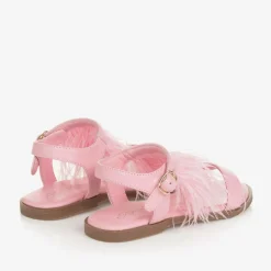 Girls Pink Feather Sandals