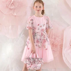 Girls Pink Floral Chiffon Handbag (27cm)