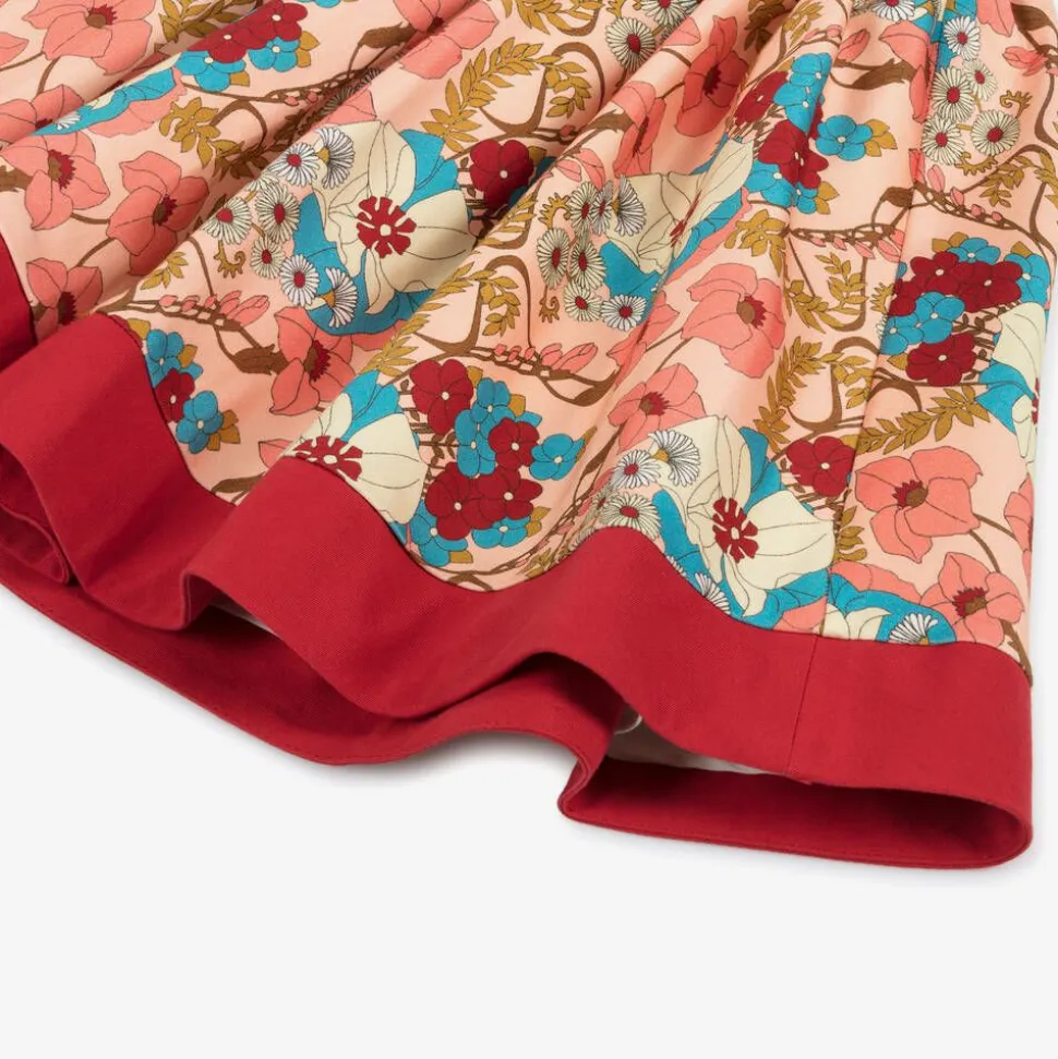 Girls Pink Floral Cotton Skirt