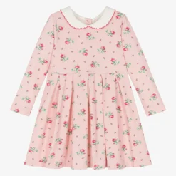 Girls Pink Floral Cotton Jersey Dress