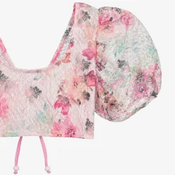 Girls Pink Floral Lace Cropped Beach Top (UV50)