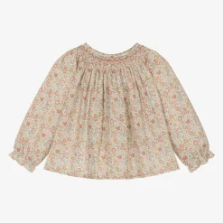 Girls Pink Floral Print Cotton Blouse