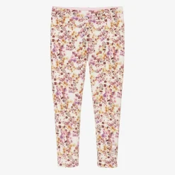 Girls Pink Floral Print Reversible Leggings